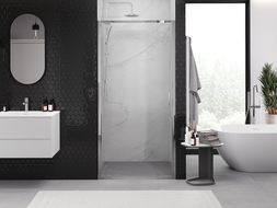 Mexen Exo люлееща се душ врата 60 см, прозрачна, хром - 8181-060-000-01-00