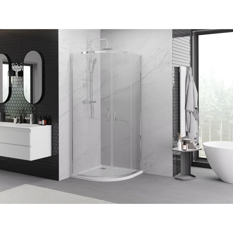 Mexen Exo-S Duo плъзгаща се полукръгла душ кабина 90 x 90 см, прозрачна, хром