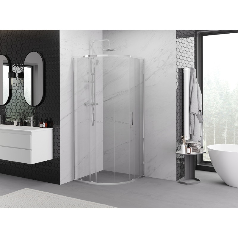Mexen Exo-S Duo плъзгаща се полукръгла душ кабина 90 x 90 см, прозрачна, хром