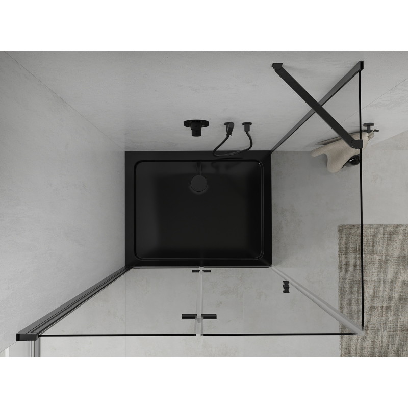 Mexen Lima сгъваема душ кабина 100 x 90 см, прозрачна, черна + корито Flat, черно