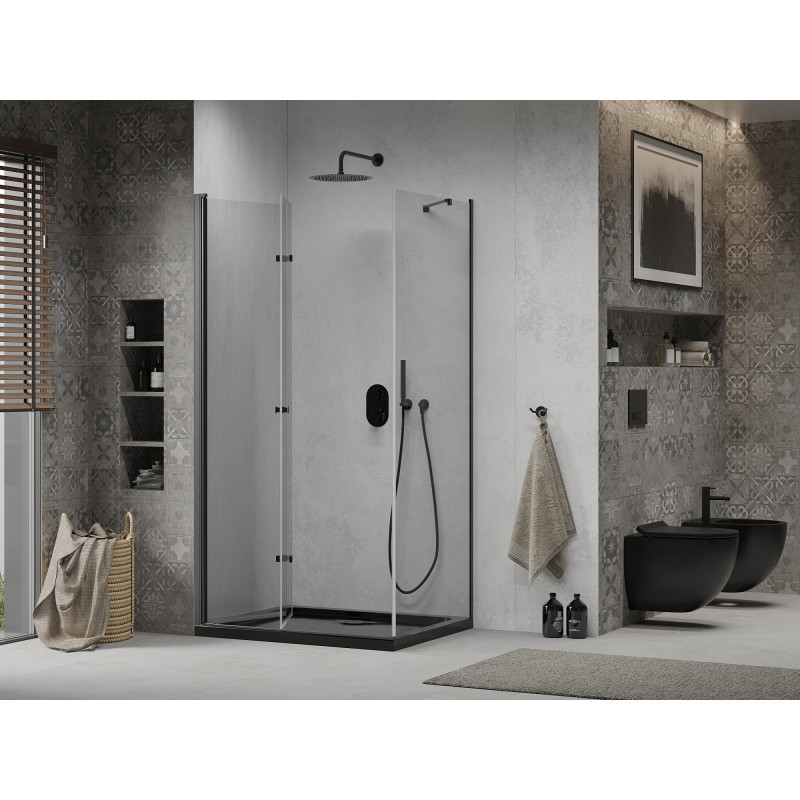 Mexen Lima сгъваема душ кабина 100 x 90 см, прозрачна, черна + корито Flat, черно