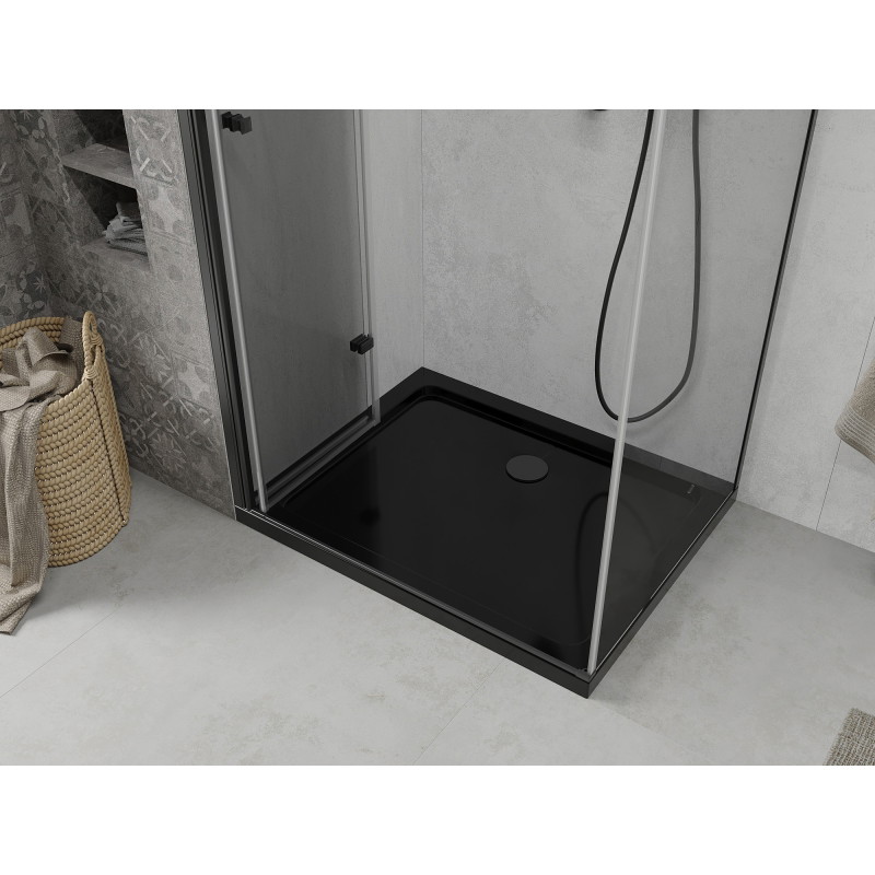 Mexen Lima сгъваема душ кабина 100 x 90 см, прозрачна, черна + корито Flat, черно