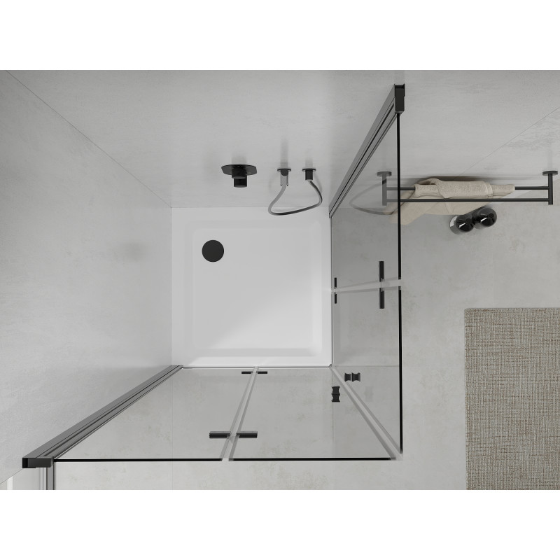 Mexen Lima Сгъваема душ кабина Duo 70 x 70 см, прозрачна, черна + плитка Flat