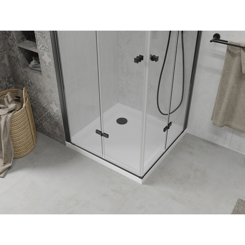 Mexen Lima Сгъваема душ кабина Duo 70 x 70 см, прозрачна, черна + плитка Flat