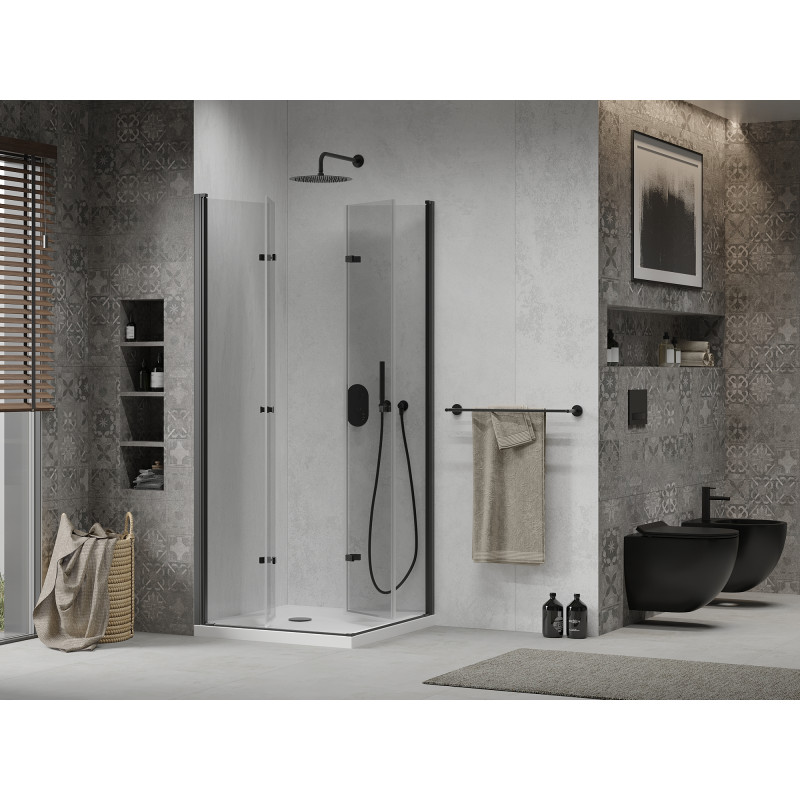 Mexen Lima Duo сгъваема душ кабина 80 x 80 см, прозрачна, черна + корито Flat