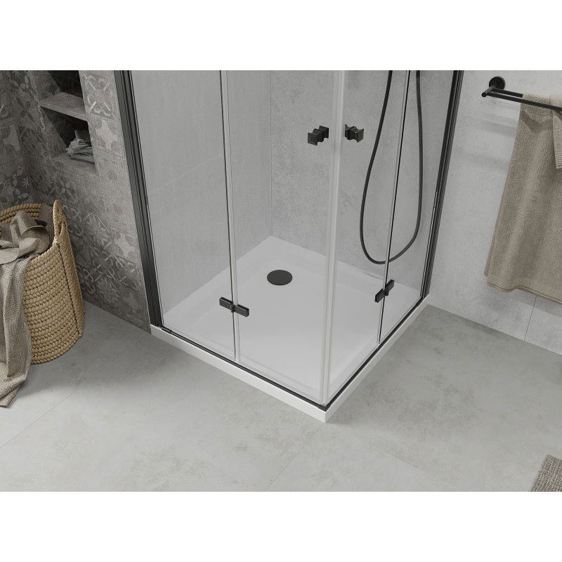 Mexen Lima Duo сгъваема душ кабина 80 x 80 см, прозрачна, черна + палета Flat - 856-080-080-70-02-4010B