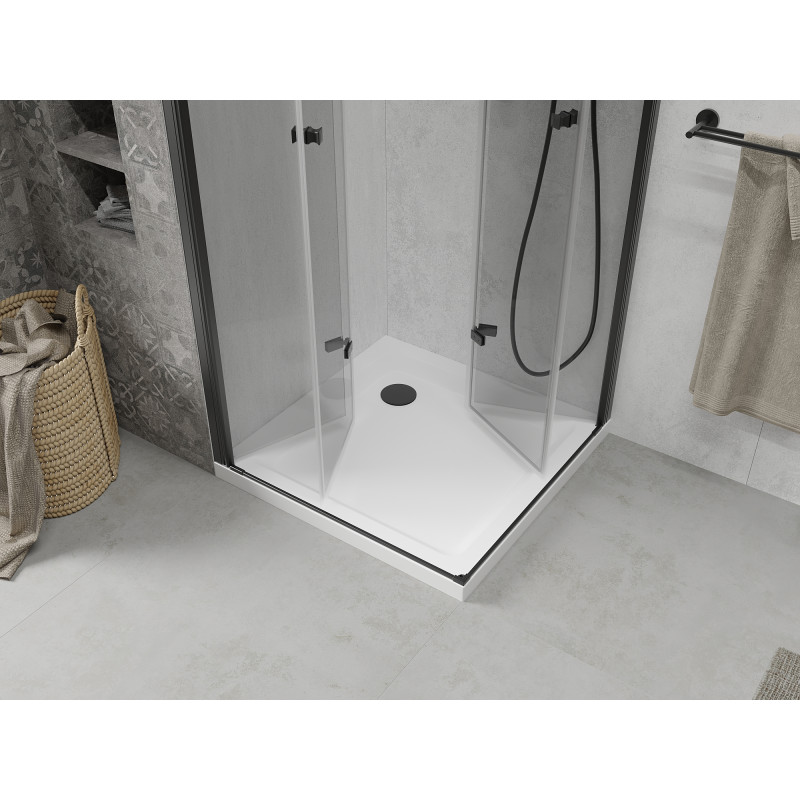 Mexen Lima Сгъваема душ кабина Duo 100 x 100 см, прозрачна, черна + Flat поддушово