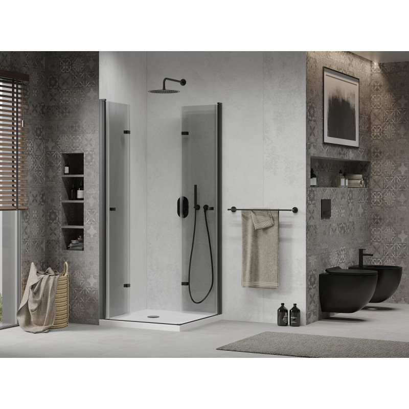 Mexen Lima Сгъваема душ кабина Duo 100 x 100 см, прозрачна, черна + Flat поддушово