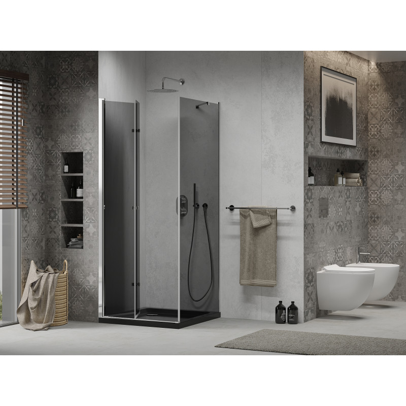 Mexen Lima сгъваема душ кабина 80 x 80 см, графит, хром + поддушово корито Flat,