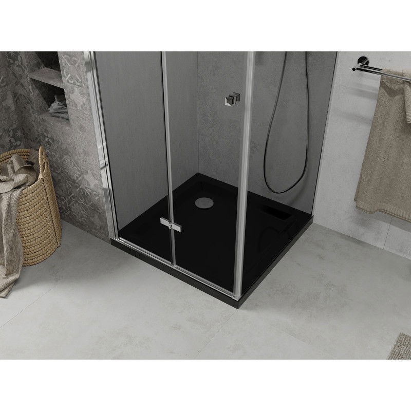 Mexen Lima сгъваема душ кабина 80 x 80 см, графит, хром + душ корито Flat, черно - 856-080-080-01-40-4070