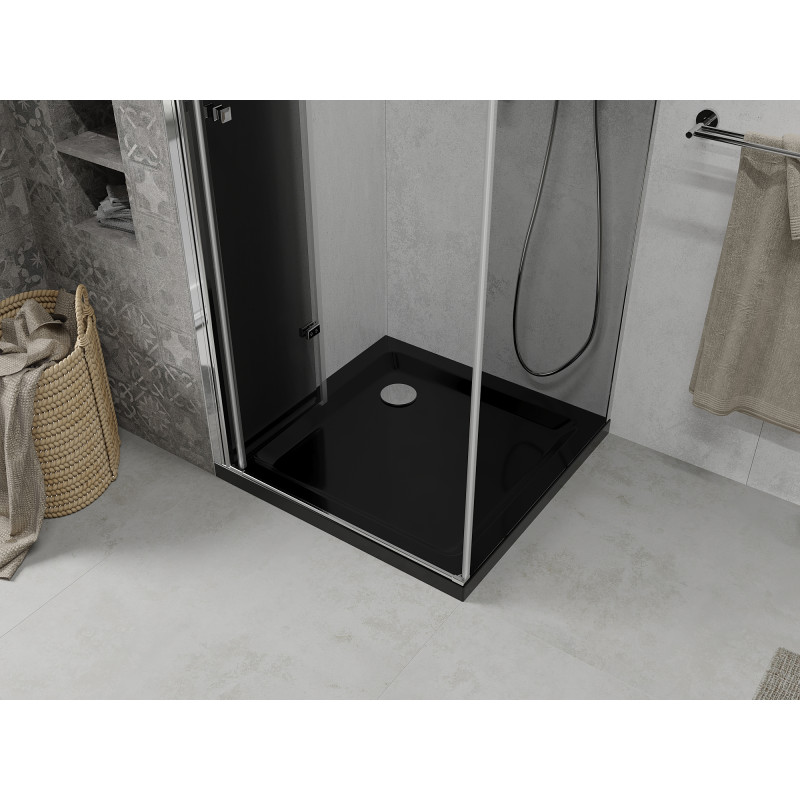 Mexen Lima сгъваема душ кабина 80 x 80 см, графит, хром + поддушово корито Flat,