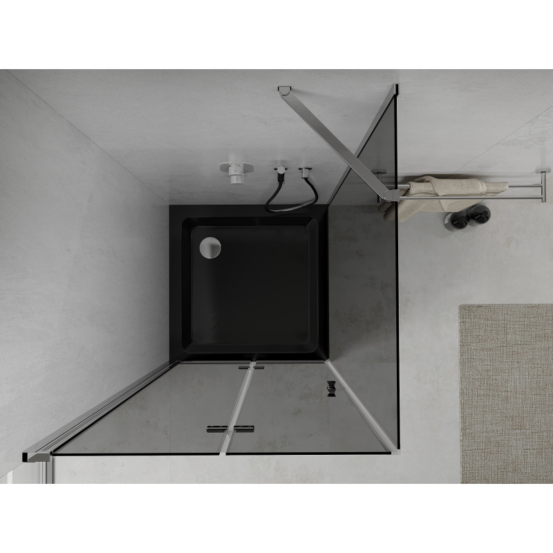 Mexen Lima сгъваема душ кабина 80 x 80 см, графит, хром + поддушово корито Flat,