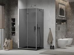 Mexen Lima сгъваема душ кабина 80 x 100 см, графит, хром + поддушово корито Flat,