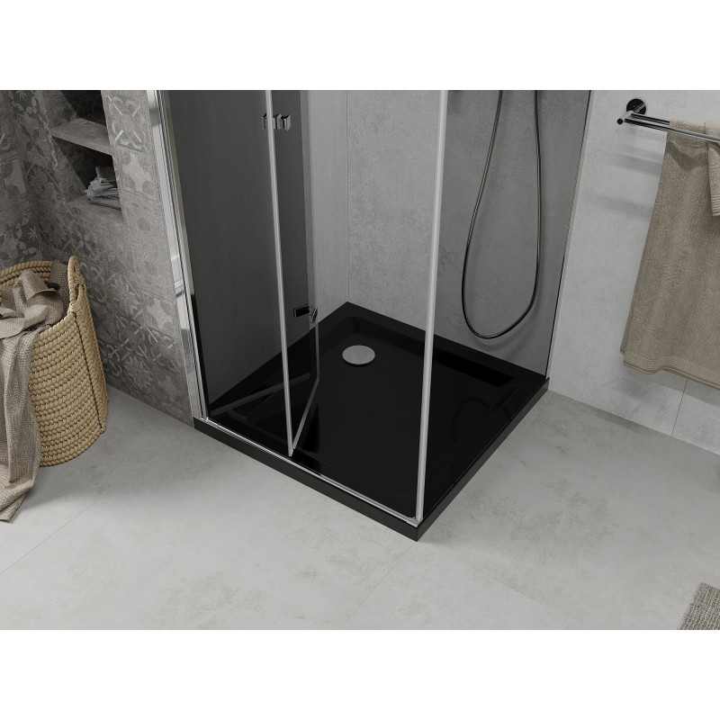 Mexen Lima сгъваема душ кабина 90 x 90 см, графит, хром + поддушово корито Flat,