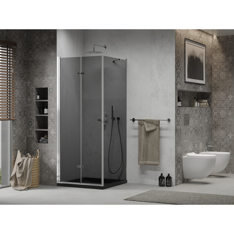 Mexen Lima сгъваема душ кабина 90 x 90 см, графит, хром + поддушово корито Flat,