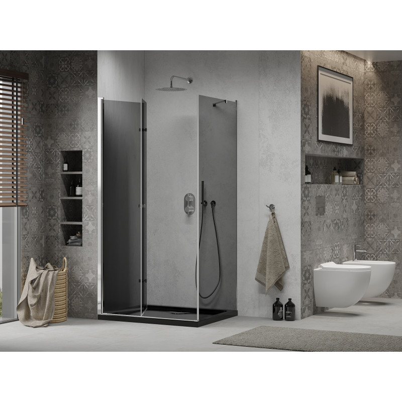 Mexen Lima сгъваема душ кабина 90 x 100 см, графит, хром + корито Flat, черен