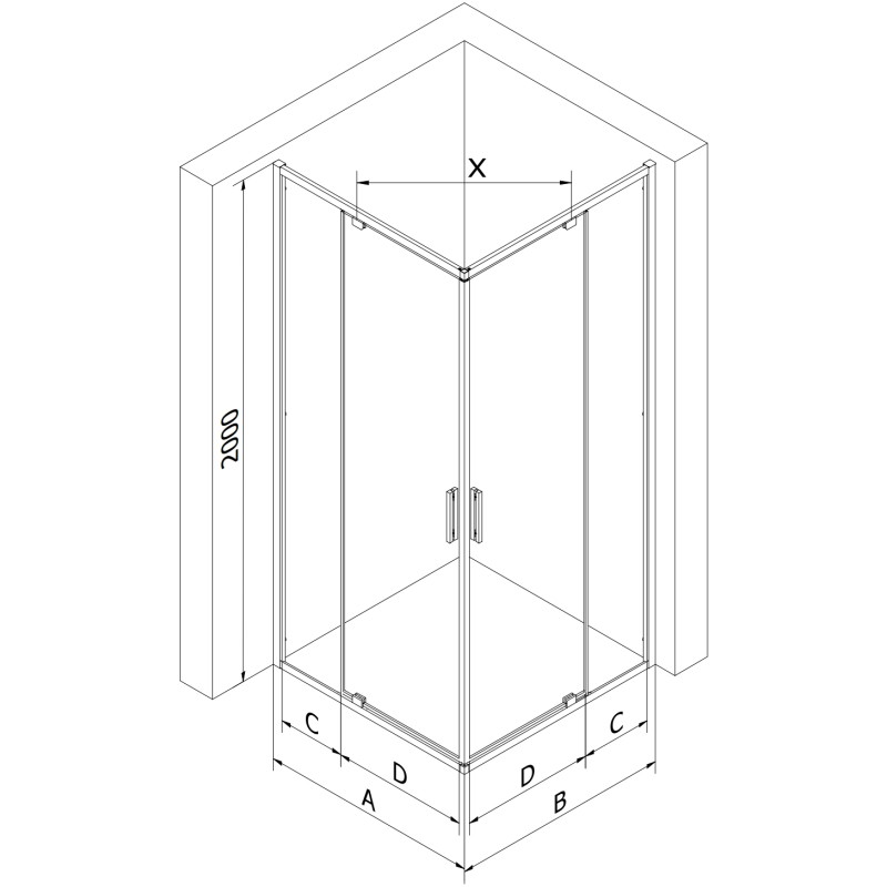 Mexen Exo-R Duo Квадратна душ кабина с отваряеми врати 100 x 100 см, прозрачна,