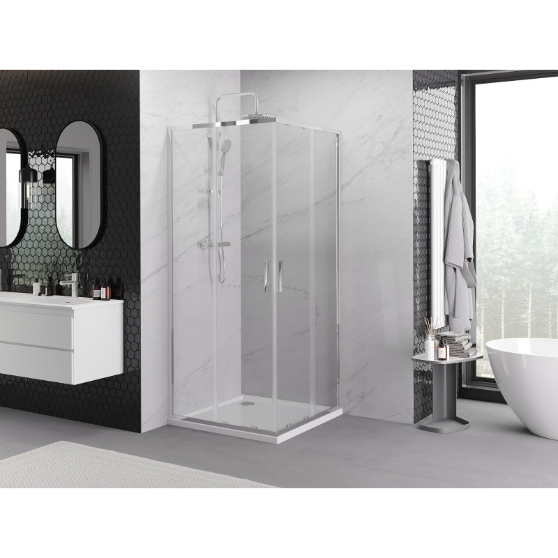 Mexen Exo-S Duo квадратна плъзгаща душ кабина 70 x 70 см, прозрачна, хром
