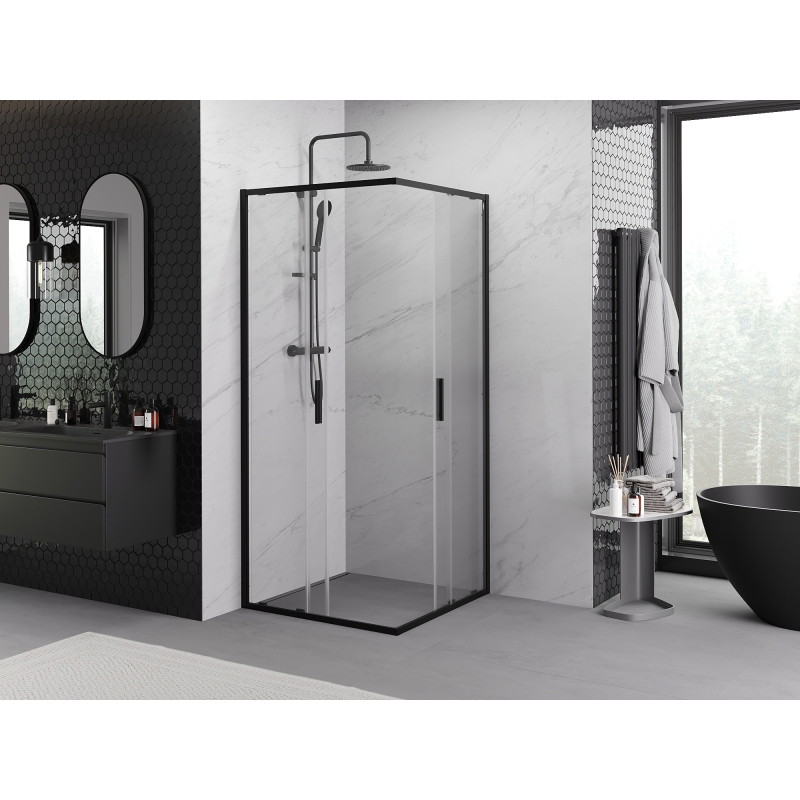 Mexen Exo-S Duo Квадратна плъзгаща душ кабина 80 x 80 см, прозрачна, черна
