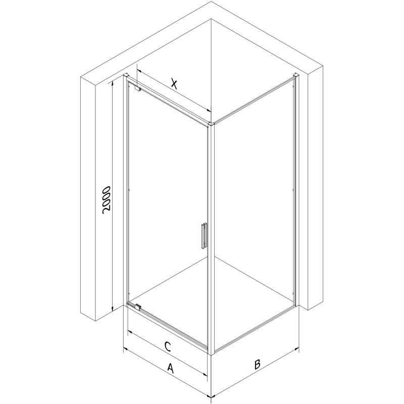 Mexen Exo-BR душ кабина с отваряеми врати 90 x 70 см, прозрачна, хром