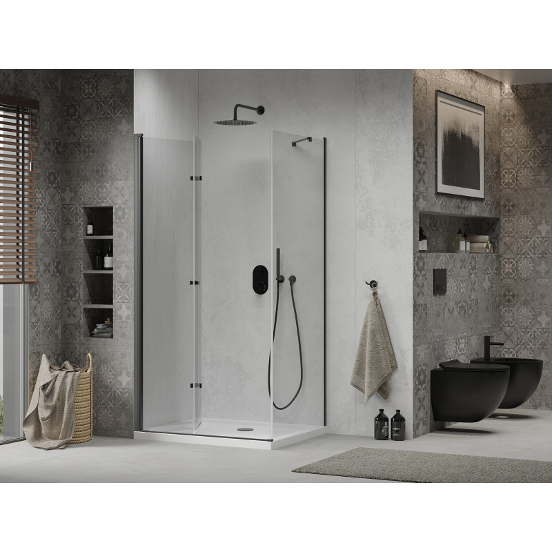 Mexen Lima сгъваем душ кабина 70 x 90 см, прозрачна, черна + корито Flat, бяло