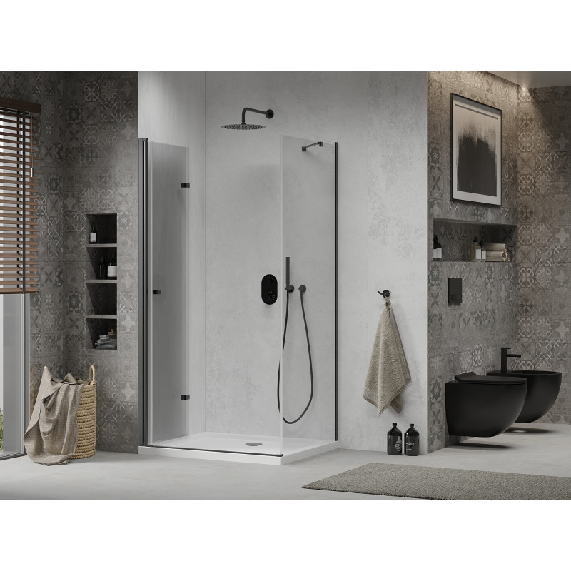Mexen Lima сгъваем душ кабина 70 x 90 см, прозрачна, черна + корито Flat, бяло