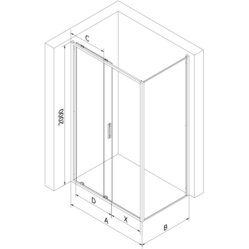Mexen Exo-S плъзгаща се душ кабина 95 x 85 см, прозрачна, черна - 8151-095-085-70-00
