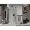 Mexen Лима сгъваем душ кабината 90 x 90 см, прозрачна, черна + плочка Flat, бяла - 856-090-090-70-00-4010B