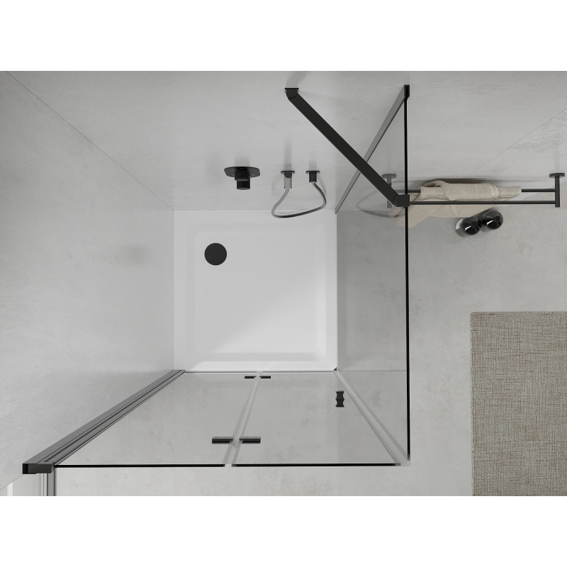 Mexen Lima сгъваем душ кабина 90 x 90 см, прозрачна, черна + корито Flat, бяло