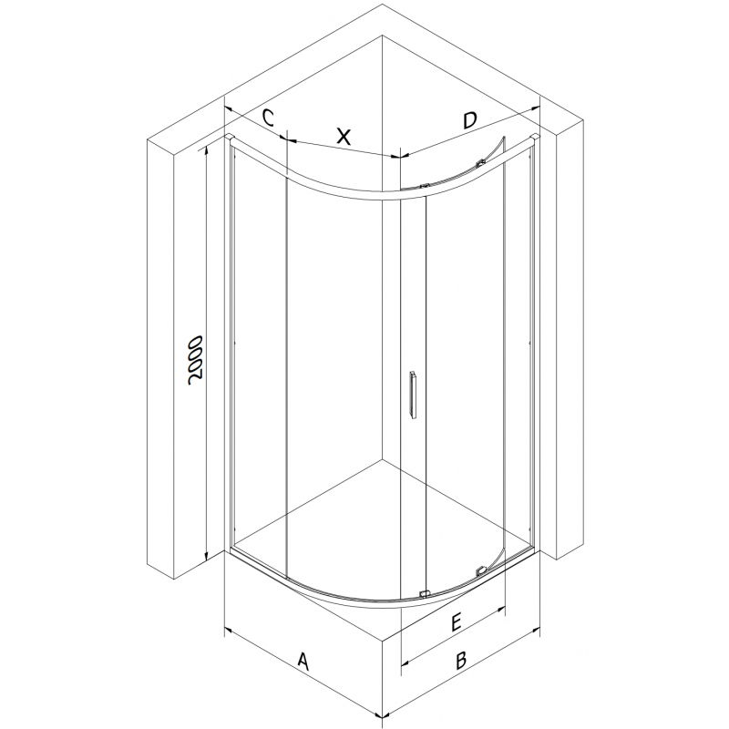 Mexen Exo полукръгла плъзгаща се душ кабина 80 x 80 cm, прозрачна, черна - 8131-080-080-70-00