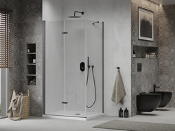 Mexen Лима сгъваема душ кабина 120 x 90 см, прозрачен, черен + плоча Flat, бяла - 856-120-090-70-00-4010B