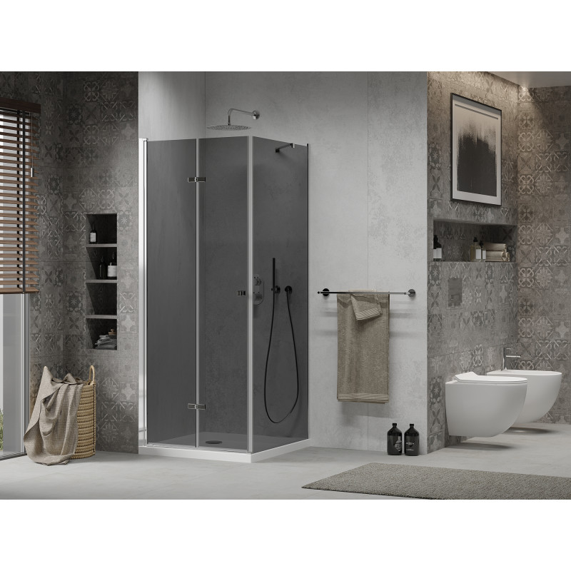Mexen Lima сгъваема душ кабина 70 x 70 см, графит, хром + поддушник Flat, бял