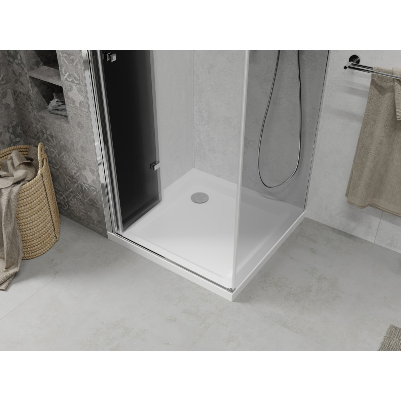 Mexen Lima сгъваема душ кабина 70 x 70 см, графит, хром + поддушник Flat, бял