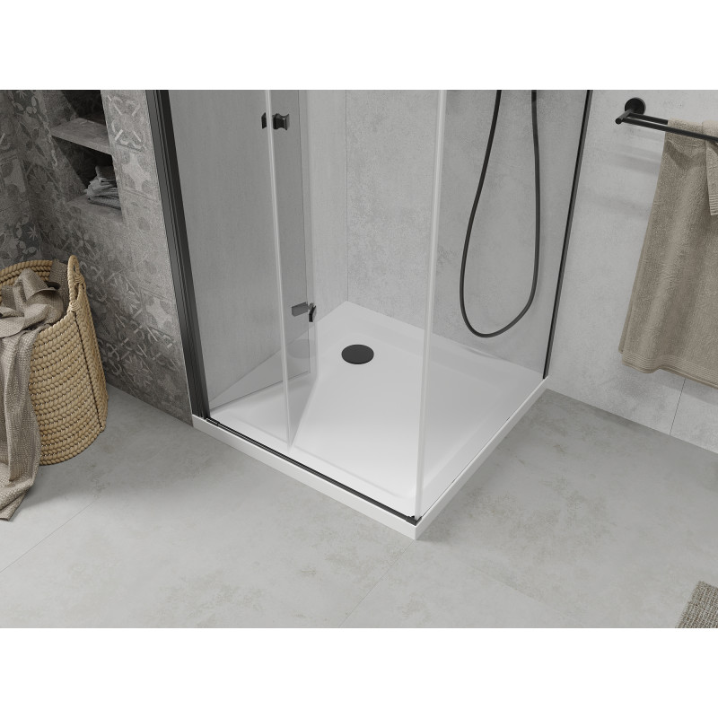 Mexen Lima сгъваема душ кабина 70 x 70 см, прозрачна, черна + корито Flat, бяло