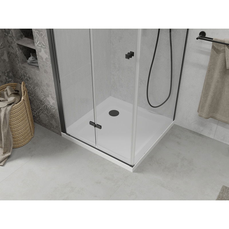 Mexen Lima сгъваема душ кабина 70 x 70 см, прозрачна, черна + корито Flat, бяло - 856-070-070-70-00-4010B