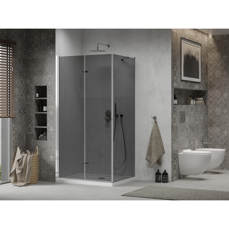 Mexen Lima сгъваема душ кабина 70 x 110 cm, графит, хром + поддушник Flat, бял