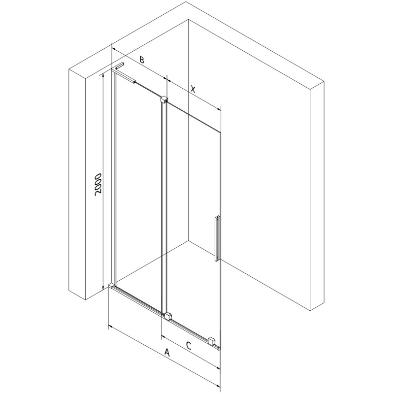 Mexen Velar L плъзгаща се душ преграда Walk-in 100 x 200 см, матирано 8 мм,