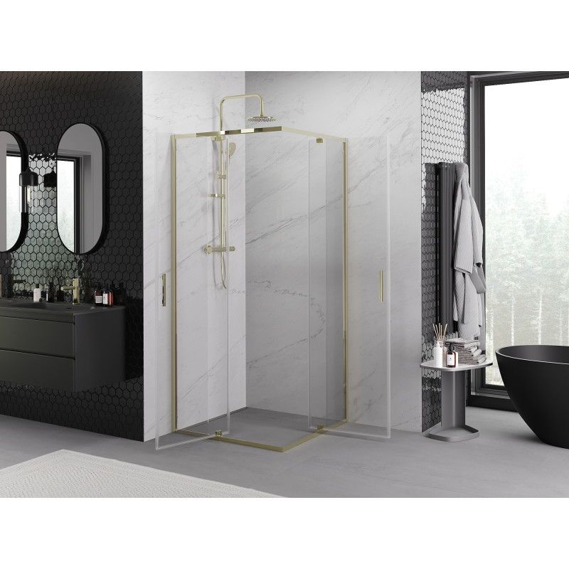 Mexen Exo-R Duo квадратна душ кабина 90 x 90 см, прозрачна, златиста - 8110-090-090-50-00