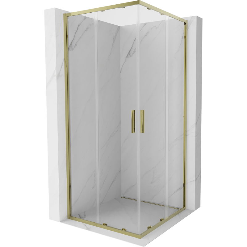 Mexen Exo квадратна плъзгаща се душ кабина 80 x 80 см, прозрачна, златна - 8111-080-080-50-00