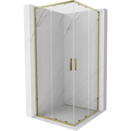 Mexen Exo квадратна плъзгаща се душ кабина 80 x 80 см, прозрачна, златна - 8111-080-080-50-00