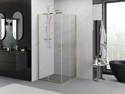 Mexen Exo-S Duo квадратна плъзгаща душ кабина 90 x 90 см, прозрачна, злато