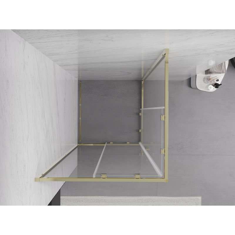Mexen Exo квадратна плъзгаща душ кабина 90 x 90 см, прозрачна, златна - 8111-090-090-50-00