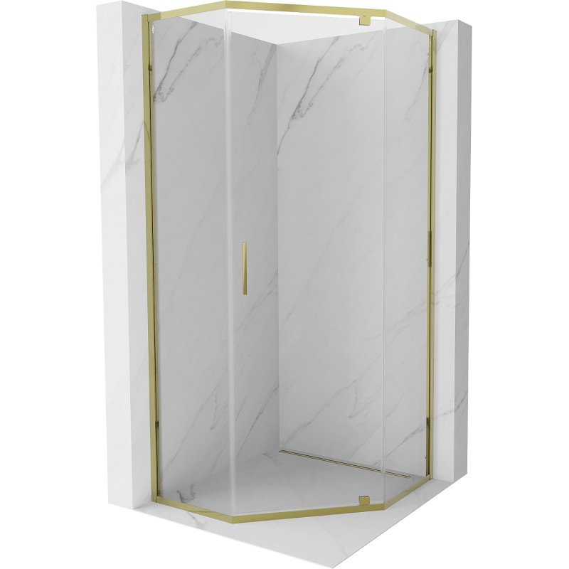 Mexen Exo-R пет-стенна душ кабина с врати 100 x 100 см, прозрачна, златна