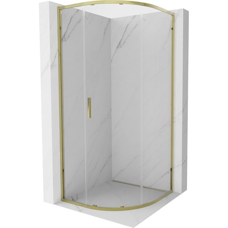 Mexen Exo-S плъзгаща се полукръгла душ кабина 80 x 80 см, прозрачна, златна
