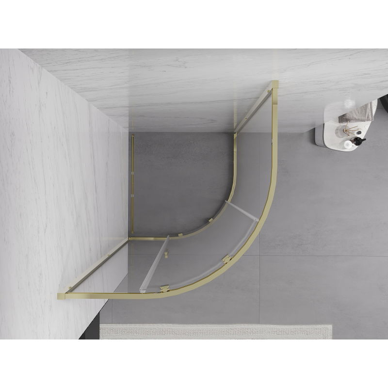 Mexen Exo полукръгла плъзгаща се душ кабина 80 x 80 см, прозрачна, златна - 8131-080-080-50-00