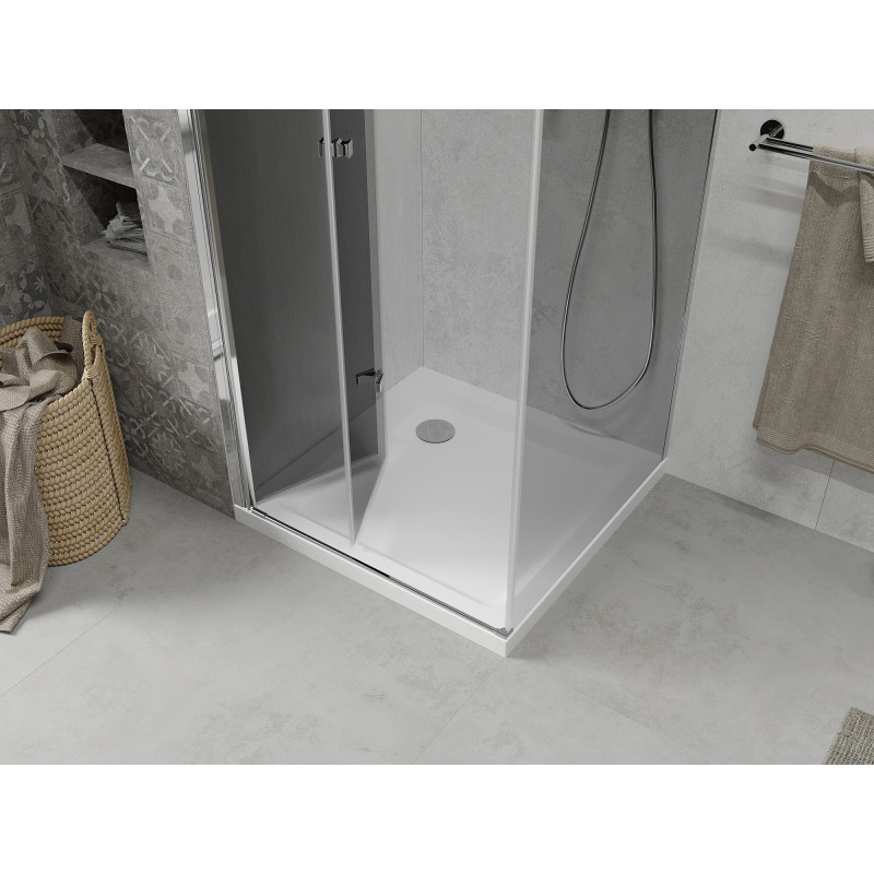 Mexen Lima сгъваема душ кабина 80 x 80 см, графит, хром + поддушова кора Flat, бял