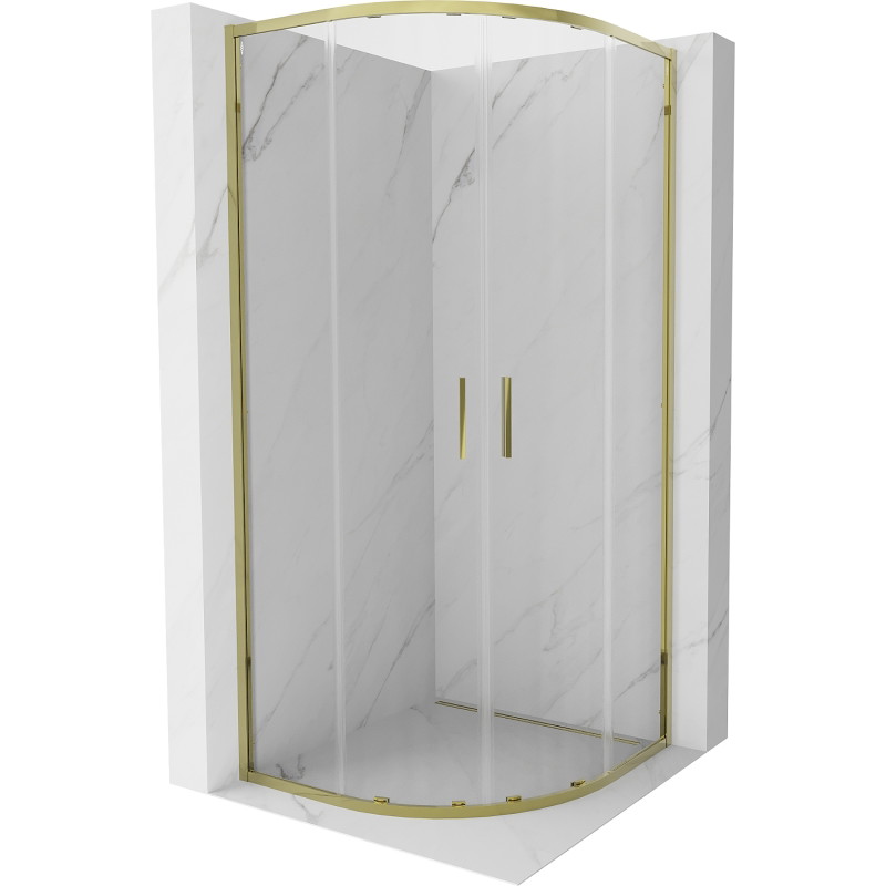 Mexen Exo-S Duo полукръгла плъзгаща се душ кабина 80 x 80 см, прозрачна, златна