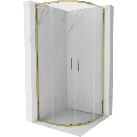 Mexen Exo-S Duo полукръгла плъзгаща се душ кабина 80 x 80 см, прозрачна, златна