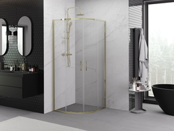 Mexen Exo-S Duo полукръгла плъзгаща се душ кабина 90 x 90 см, прозрачна, златна