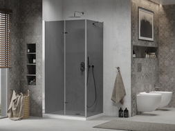 Mexen Lima сгъваема душ кабина 80 x 100 см, графит, хром + душ под корито Flat, бял